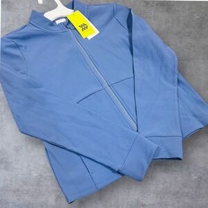 NEW All in Motion Jacket Girls XL 14 Blue Full‎ Zip Ribbed Slim Fit Cropped